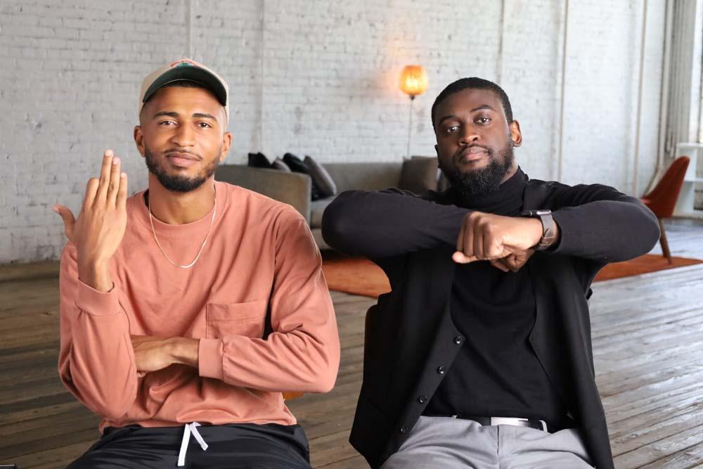 Karl Brillant and Oliver Colbert pose for photo during interview for MAKING BLACK AMERICA:  THROUGH THE GRAPEVINE
