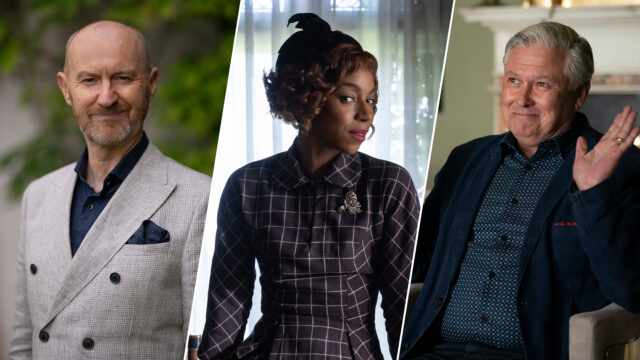 Mark Gatiss, Pippa Bennett-Warner, and Conleth Hill in Moonflower Murders